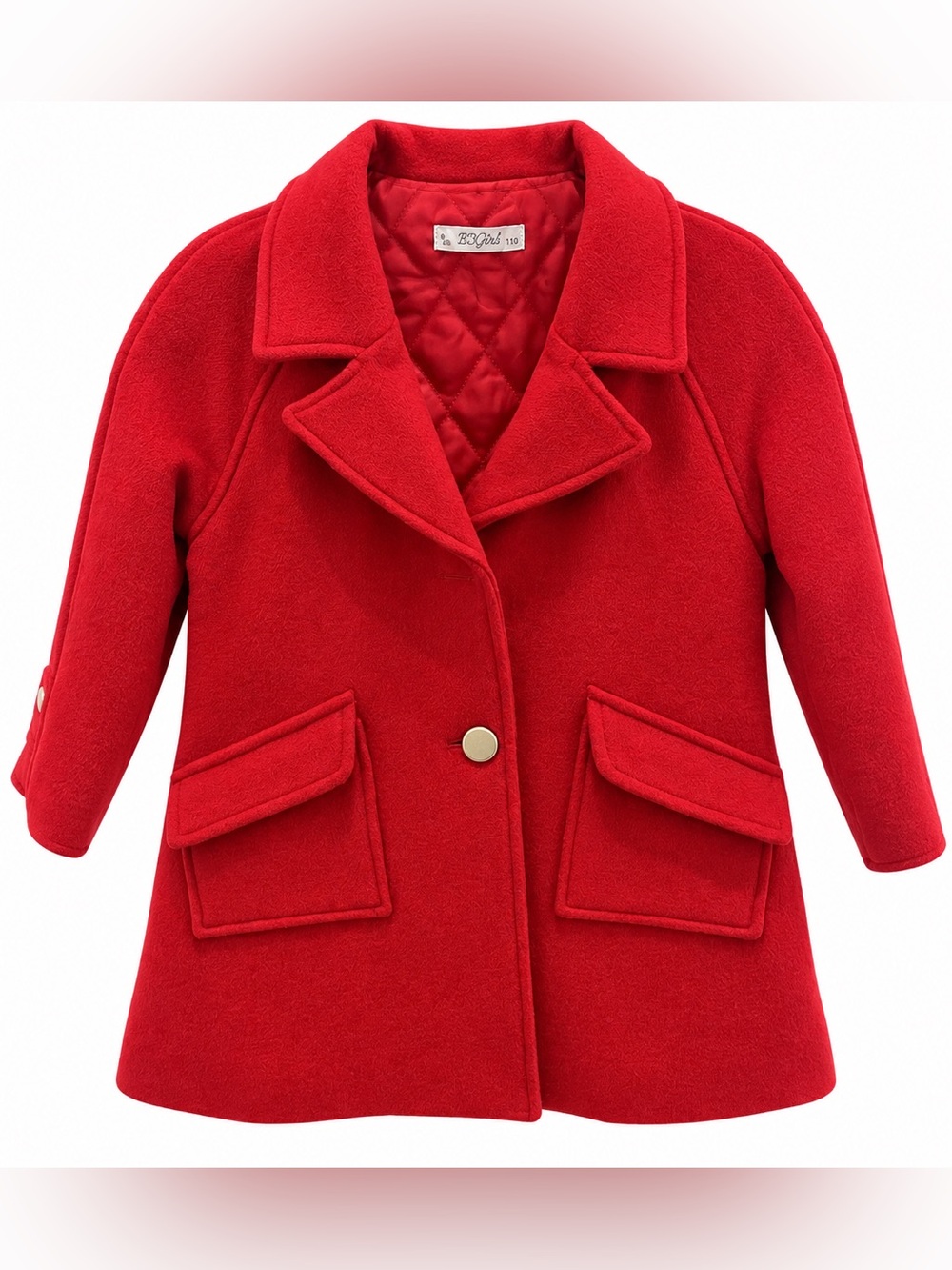 Red Girls' Peacoat with Quilted Lining - Unbranded